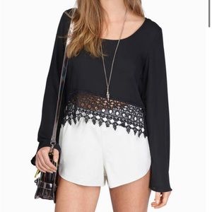 Tobi Caroline Black Cropped Top with Lace Trim